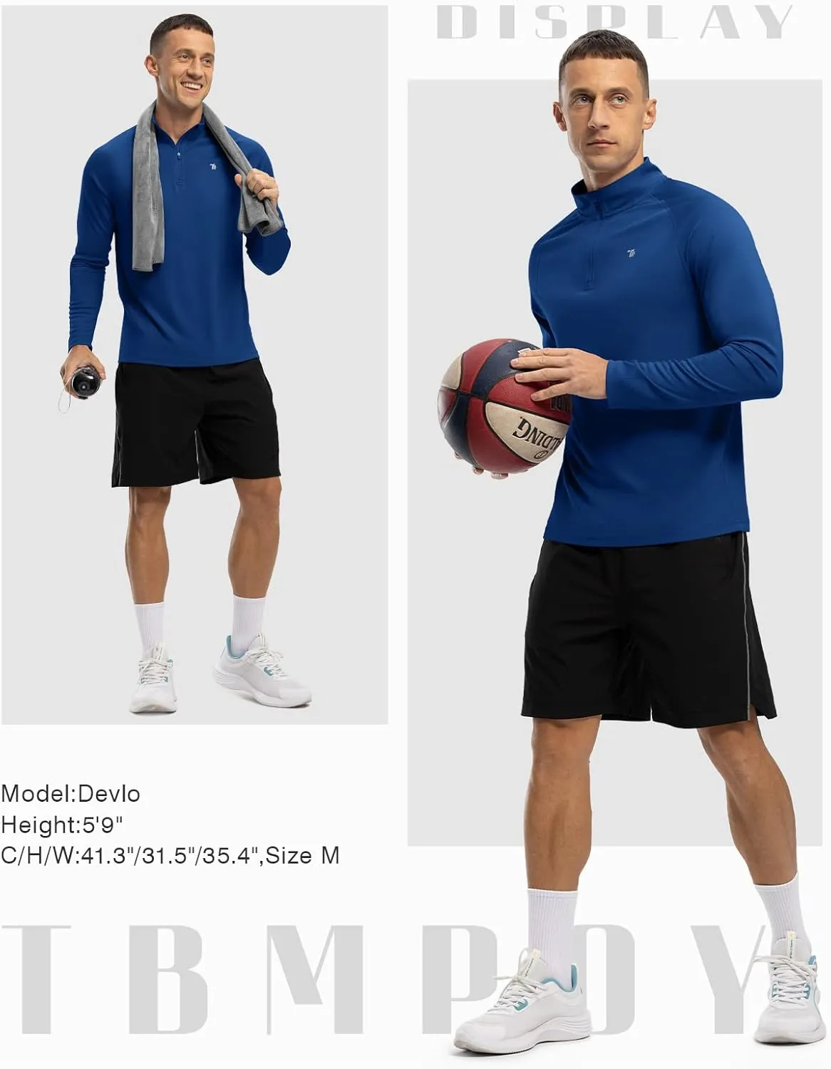 TBMPOY Men's Hiking Shirts 1/4 Zip Running Sun Protection Pullover Long Sleeve UPF 50  Lightweight Fishing Rash Guard