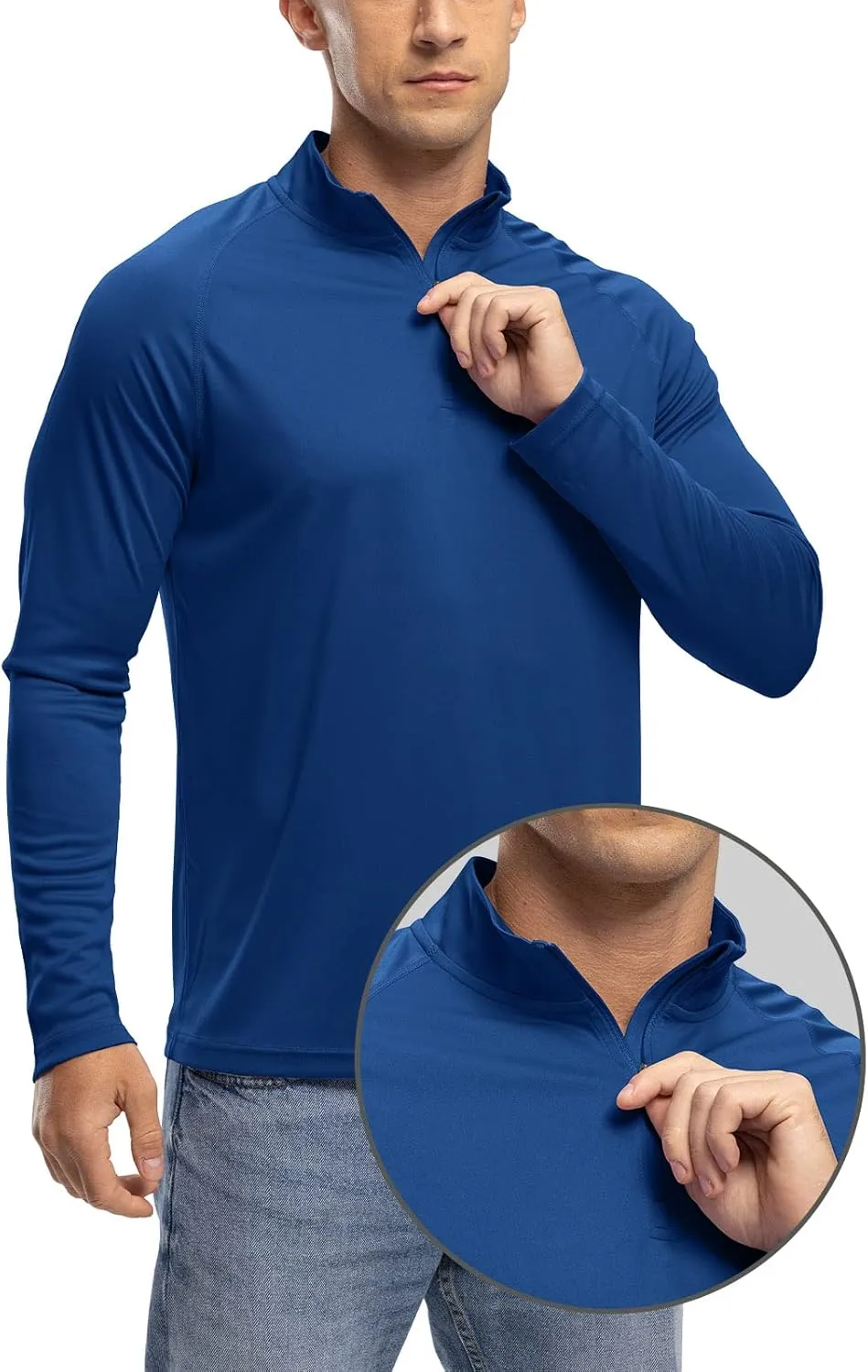 TBMPOY Men's Hiking Shirts 1/4 Zip Running Sun Protection Pullover Long Sleeve UPF 50  Lightweight Fishing Rash Guard