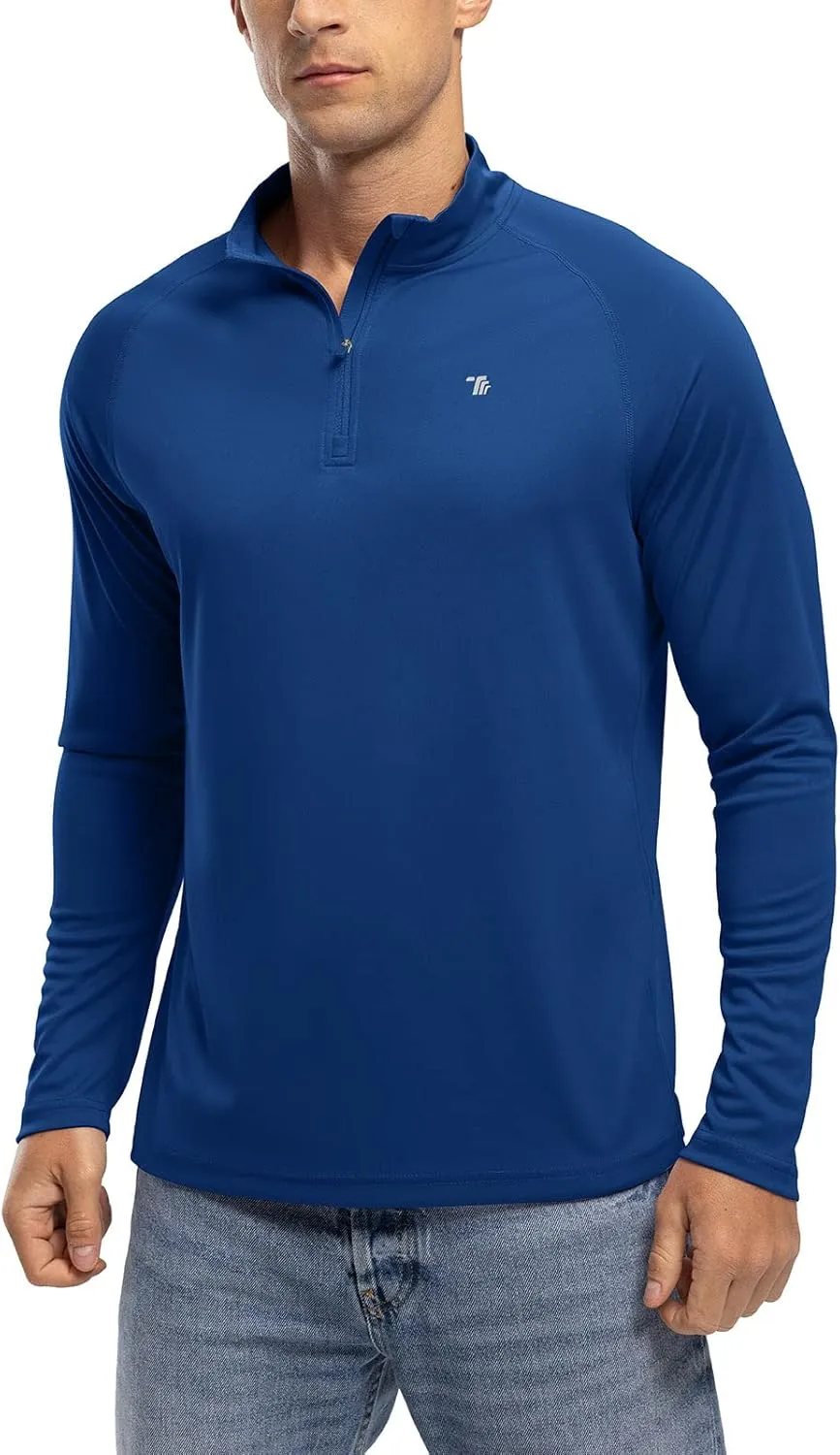 TBMPOY Men's Hiking Shirts 1/4 Zip Running Sun Protection Pullover Long Sleeve UPF 50  Lightweight Fishing Rash Guard