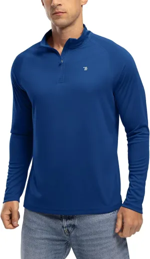 TBMPOY Men's Hiking Shirts 1/4 Zip Running Sun Protection Pullover Long Sleeve UPF 50  Lightweight Fishing Rash Guard