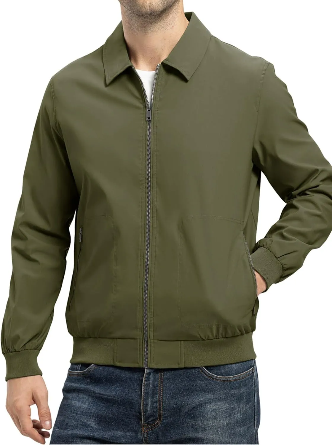 TBMPOY Mens Lightweight Jackets Casual Stylish Windbreakers for Men Light Track Jacket Laydown Collar Fall Golf Coats