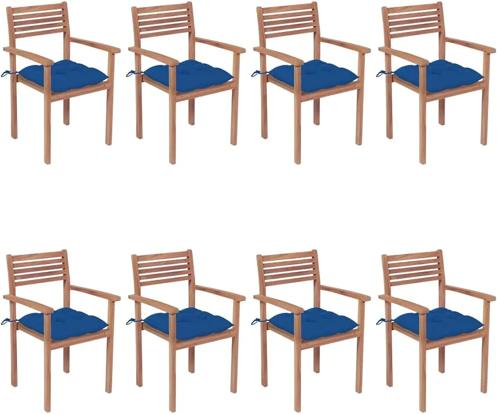 Teak Outdoor Furniture,fire Pit Chairs,Living Room Furniture,Stackable Patio Chairs with Cushions 8 pcs Solid Teak WoodFor Gardens, patios, Balconies