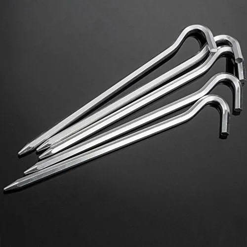 Tent Pegs-Aluminum Tent Stakes Pegs w/ Hook-7’’ Hexagon Rod Stakes Nail