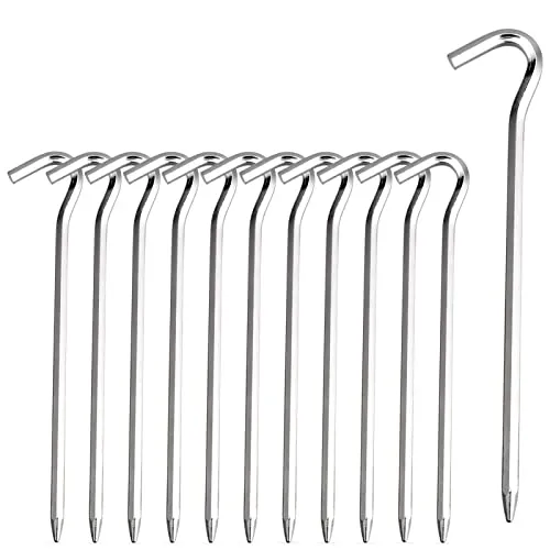 Tent Pegs-Aluminum Tent Stakes Pegs w/ Hook-7’’ Hexagon Rod Stakes Nail