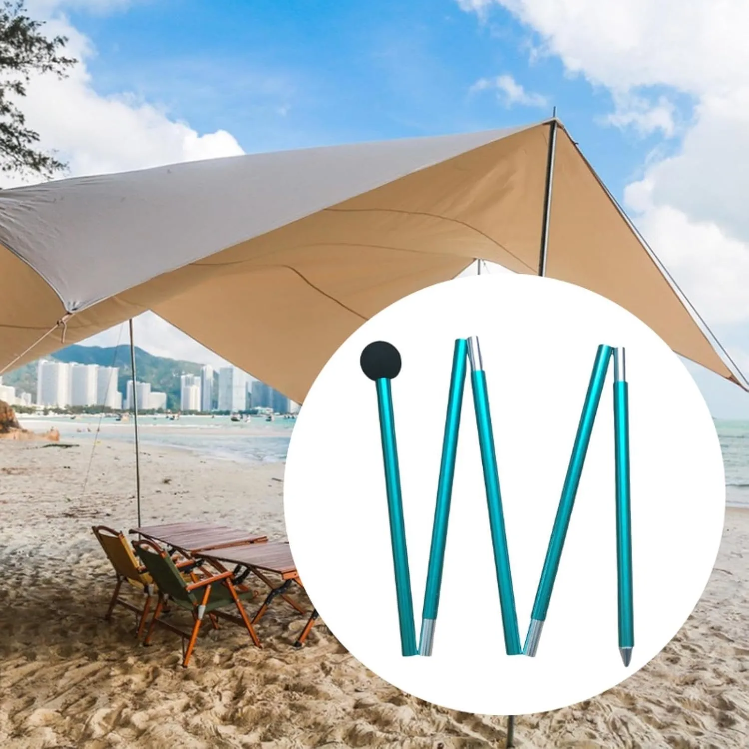Tent Pole Tent Rod Bracket Five Sections Multifunctional Support Shelter Building 2M Tarp Pole