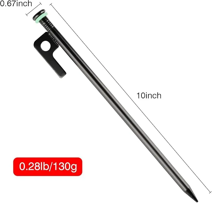 Tent Stakes Heavy Duty & Hammer Set,with 12in Tent Stake Remover  10 in Steel Tent Pegs Storage Bag  Fluorescent Rubber Circle for Camping Used on Rocks, Grassland,Canopies (10"- 4pack & 12" Hammer)
