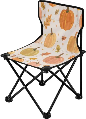 Thanksgiving Cartoon Pumpkin Portable Outdoor Folding Chair Anti-Slip Padded Oxford Cloth Stool Camping Chair Small for Beach Hiking Fishing Gardening Quad Camp Chair