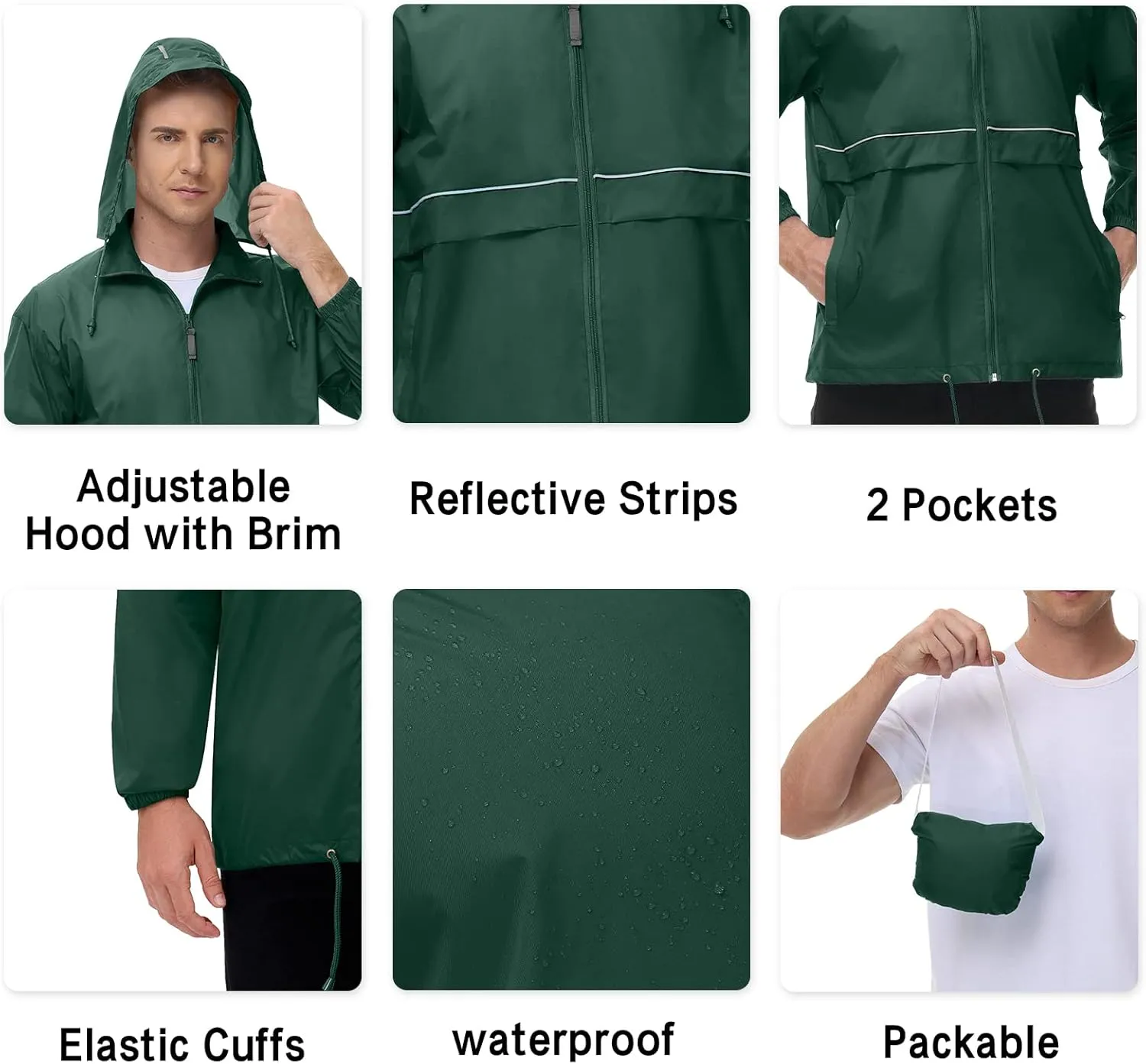 TIHEEN Men's Rain Jacket Cycling Running Jackets Waterproof Raincoat with Hood Windbreaker Hiking Jacket Rain Coat