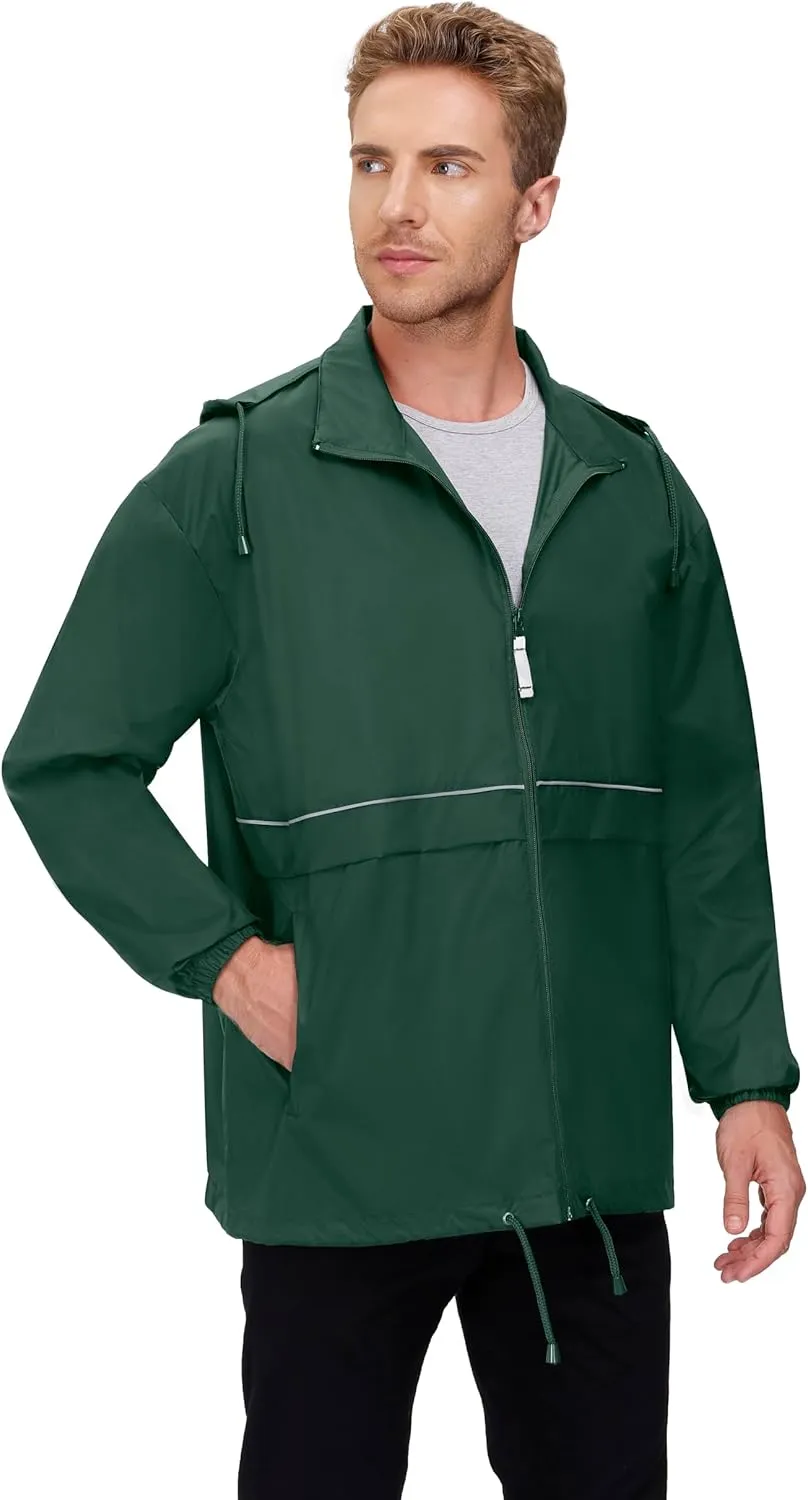 TIHEEN Men's Rain Jacket Cycling Running Jackets Waterproof Raincoat with Hood Windbreaker Hiking Jacket Rain Coat