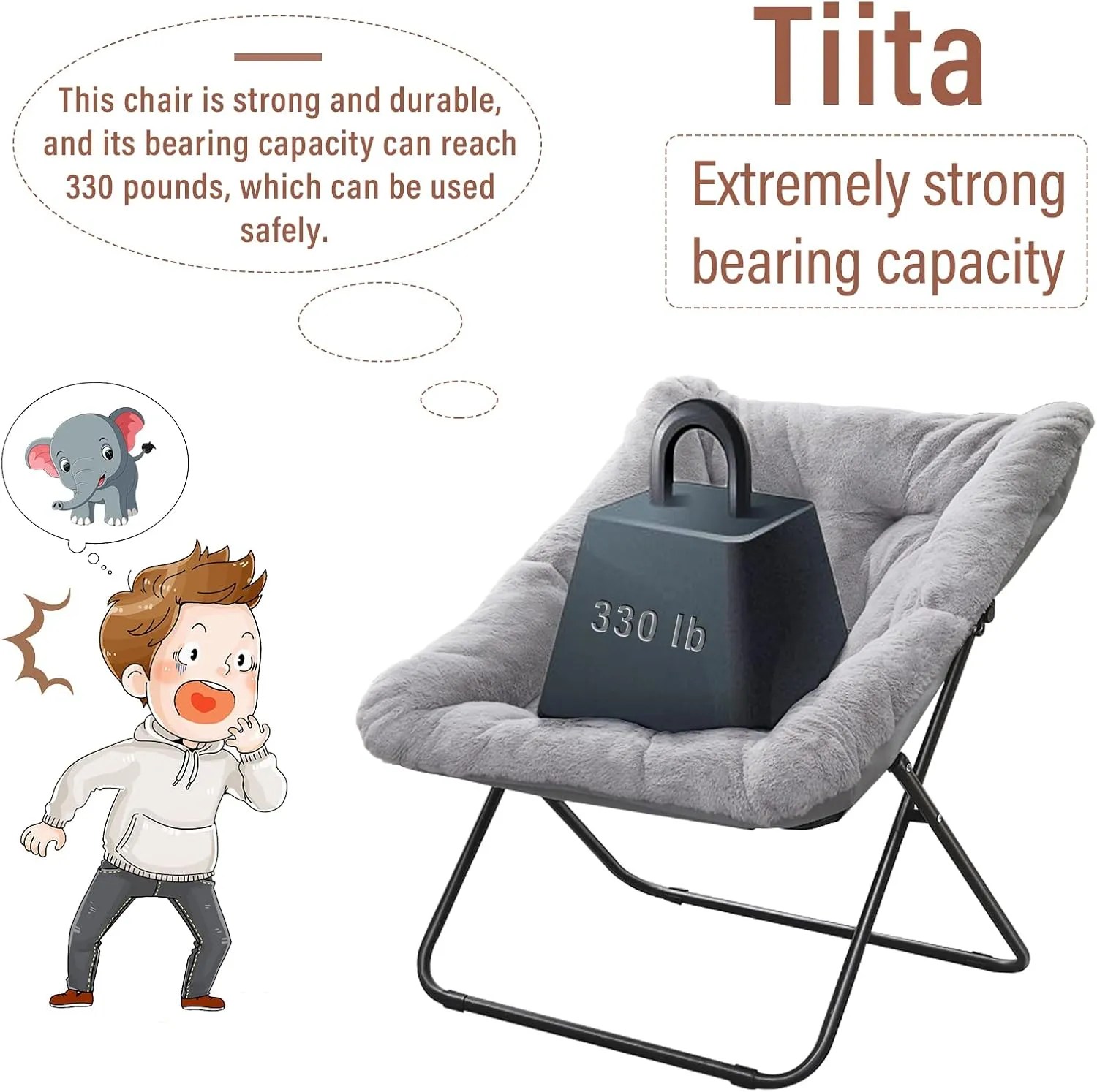Tiita Comfy Folded Chair, Soft Faux Fur Oversized Folding Accent Chair, Lounge Lazy Chair for Kids Teens Adults, Metal Frame Moon Chair for Bedroom, Living Room, Dorm Rooms, X-Large Pink