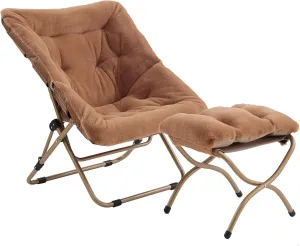 Tiita Saucer Chair with Ottoman, Soft Faux Fur Oversized Folding Accent Chair,Lounge Lazy Chair, Metal Frame Moon Chair for Bedroom, Living Room, Dorm Rooms, Garden and Courtyard