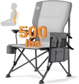 TIMBER RIDGE Oversized Folding Camping Chair with Lumbar Support Adjustable High Back Heavy Duty for Adults Aluminum Support up to 500lbs with Cup Holder, Cooler Bag, Side Pocket