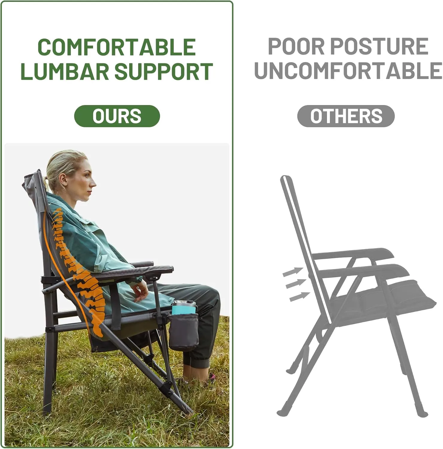 TIMBER RIDGE Oversized Folding Camping Chair with Lumbar Support Adjustable High Back Heavy Duty for Adults Aluminum Support up to 500lbs with Cup Holder, Cooler Bag, Side Pocket