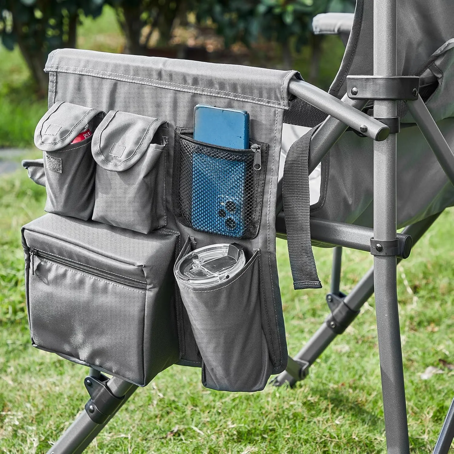 TIMBER RIDGE Oversized Folding Camping Chair with Lumbar Support Adjustable High Back Heavy Duty for Adults Aluminum Support up to 500lbs with Cup Holder, Cooler Bag, Side Pocket