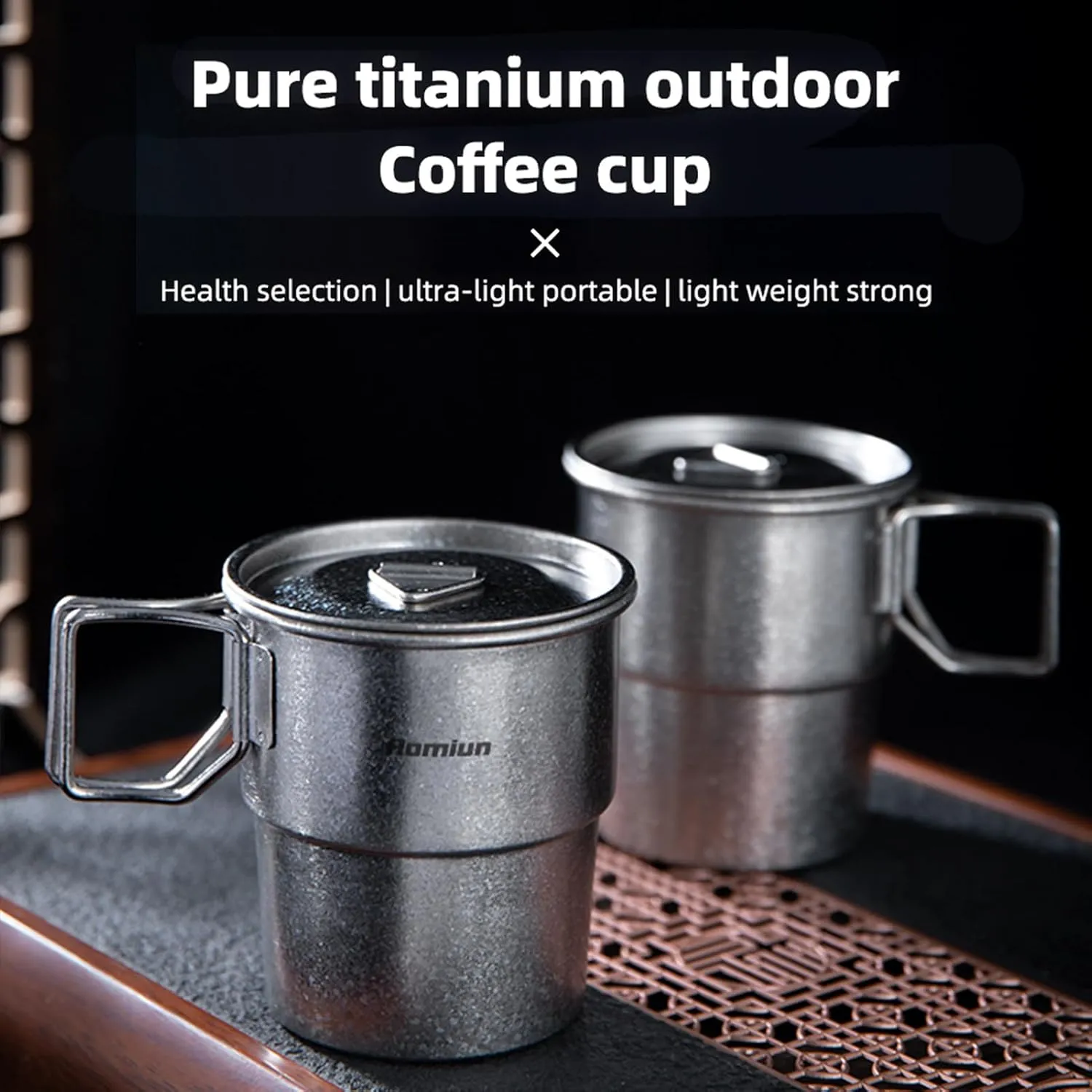 Titanium Mug, 300ml 10oz Camping Coffee Cup with Foldable Handle, Lightweight Camp Mug Water Cup Portable Camping Titanium Cup for Outdoor Backpacking Hiking Travelling Picnic