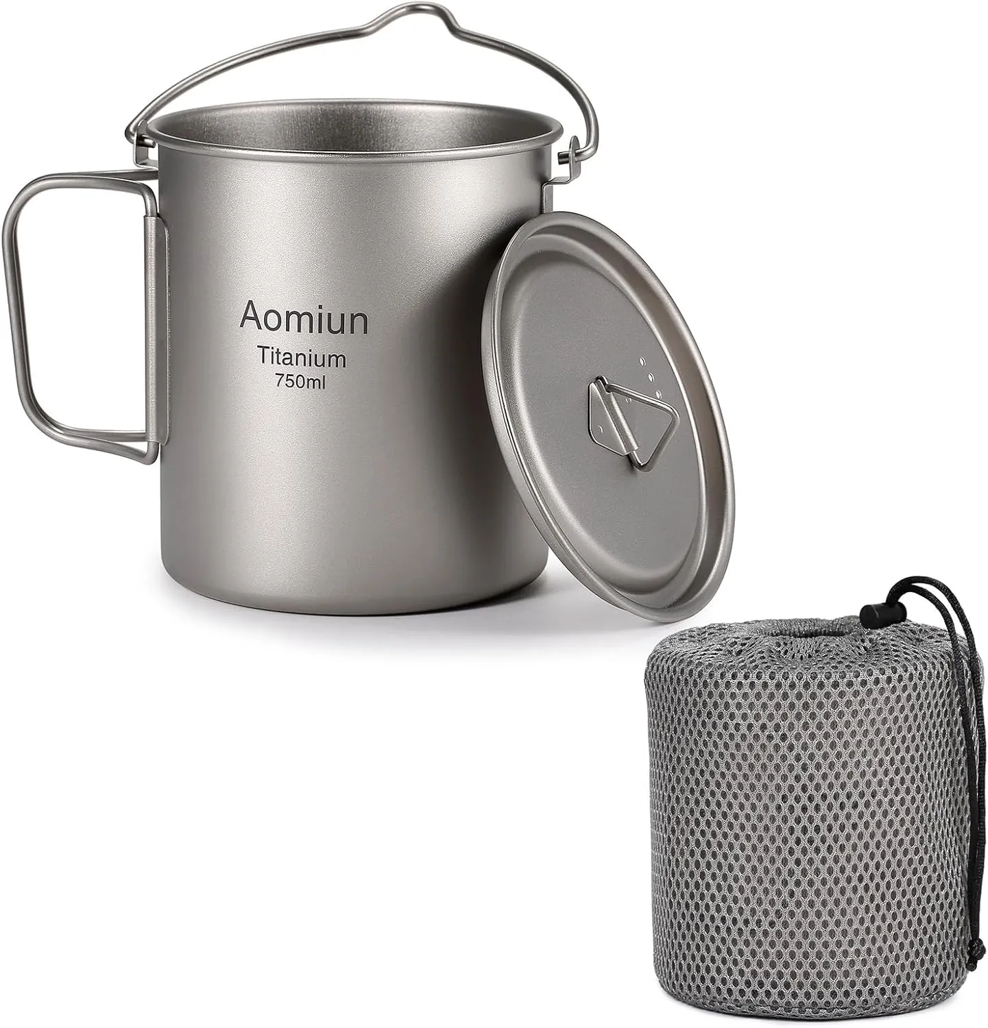 Titanium Pot 750ml/25.4oz Camping Coffee Mug Ultralight Titanium Cup with Foldable Handle & Lid, Portable Outdoor Titanium Mug Camping Water Mug Tableware for Backpacking Hiking Cooking