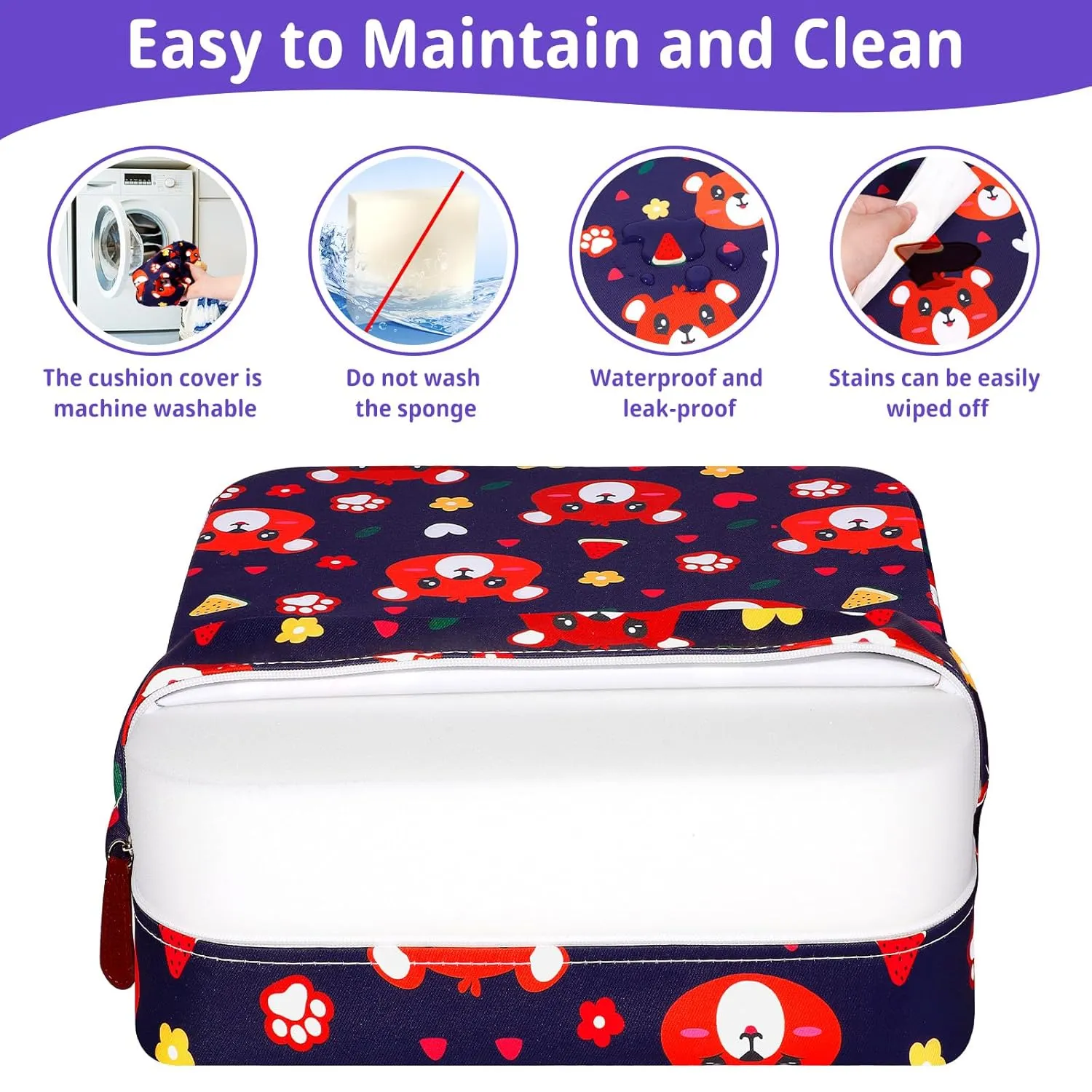 Toddler Booster Seat for Kitchen Chair, Non-Slip Kids Dining Table Booster Seat with Adjustable Safer Straps, Portable Baby Eating Travel Camping Increasing Cushion