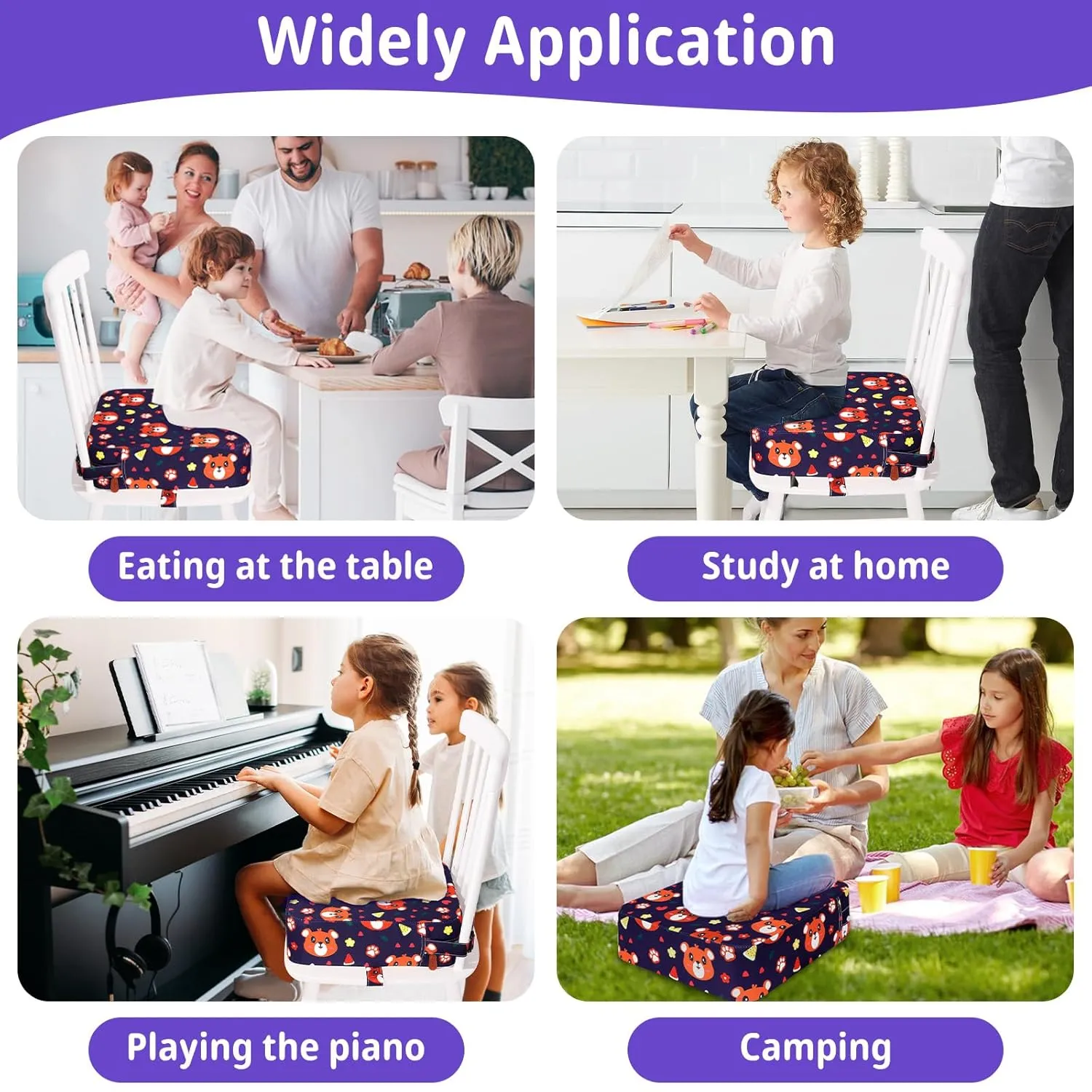 Toddler Booster Seat for Kitchen Chair, Non-Slip Kids Dining Table Booster Seat with Adjustable Safer Straps, Portable Baby Eating Travel Camping Increasing Cushion
