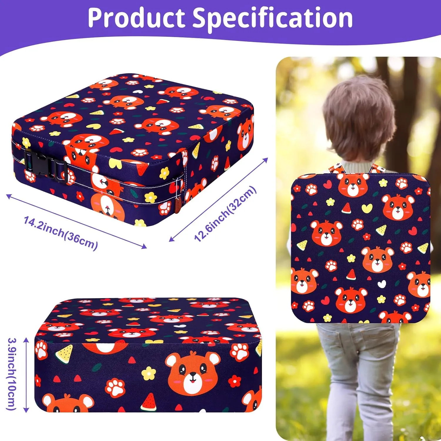 Toddler Booster Seat for Kitchen Chair, Non-Slip Kids Dining Table Booster Seat with Adjustable Safer Straps, Portable Baby Eating Travel Camping Increasing Cushion