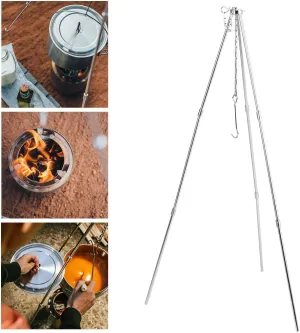 Topyond Portable Outdoor Campfire Cooking Tripod, Adjustable Hang Chain, Hang Pot Grill Stand, Cookware Accessory for Camping Enthusiasts Hiking, Picnics