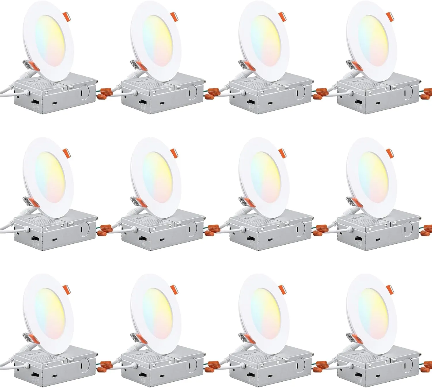 TORCHSTAR 12-Pack 4 Inch 5CCT Ultra-Thin LED Recessed Lighting, CRI 90, 2700K3000K3500K4000K5000K Selectable, 9W Dimmable Slim LED Downlight, ETL Listed