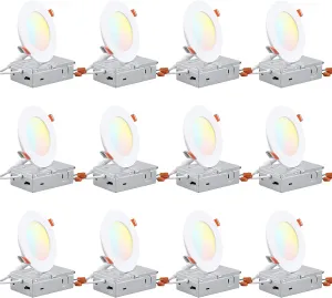 TORCHSTAR 12-Pack 4 Inch 5CCT Ultra-Thin LED Recessed Lighting, CRI 90, 2700K3000K3500K4000K5000K Selectable, 9W Dimmable Slim LED Downlight, ETL Listed