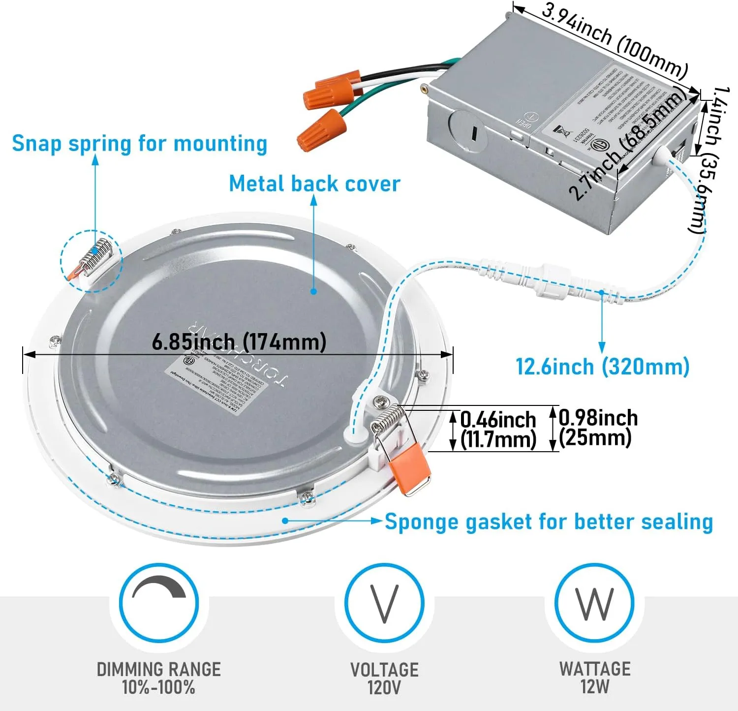 TORCHSTAR 12-Pack 6 Inch 5CCT Ultra-Thin LED Recessed Lighting, CRI 90, 2700K3000K3500K4000K5000K Selectable, 12W Dimmable Slim LED Downlight, ETL Listed
