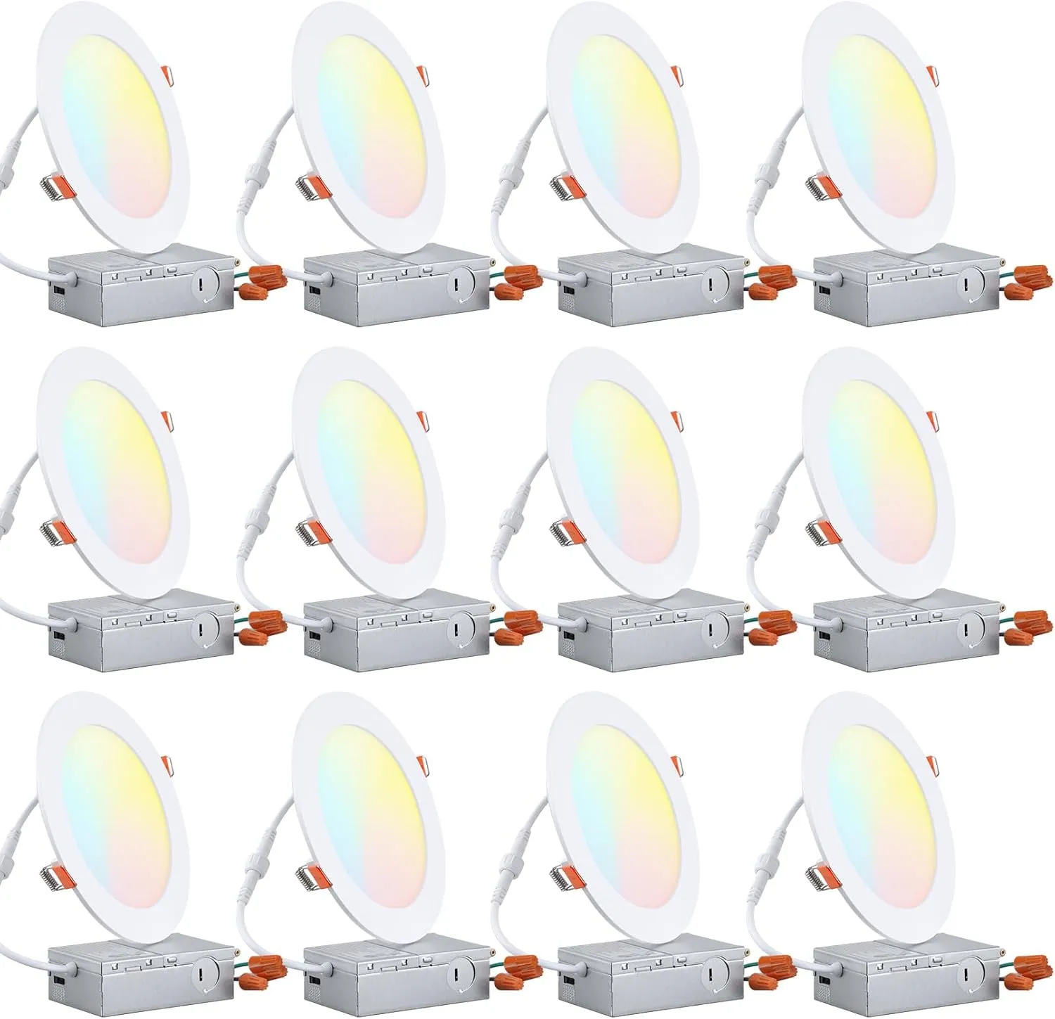TORCHSTAR 12-Pack 6 Inch 5CCT Ultra-Thin LED Recessed Lighting, CRI 90, 2700K3000K3500K4000K5000K Selectable, 12W Dimmable Slim LED Downlight, ETL Listed