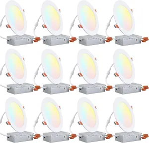 TORCHSTAR 12-Pack 6 Inch 5CCT Ultra-Thin LED Recessed Lighting, CRI 90, 2700K3000K3500K4000K5000K Selectable, 12W Dimmable Slim LED Downlight, ETL Listed