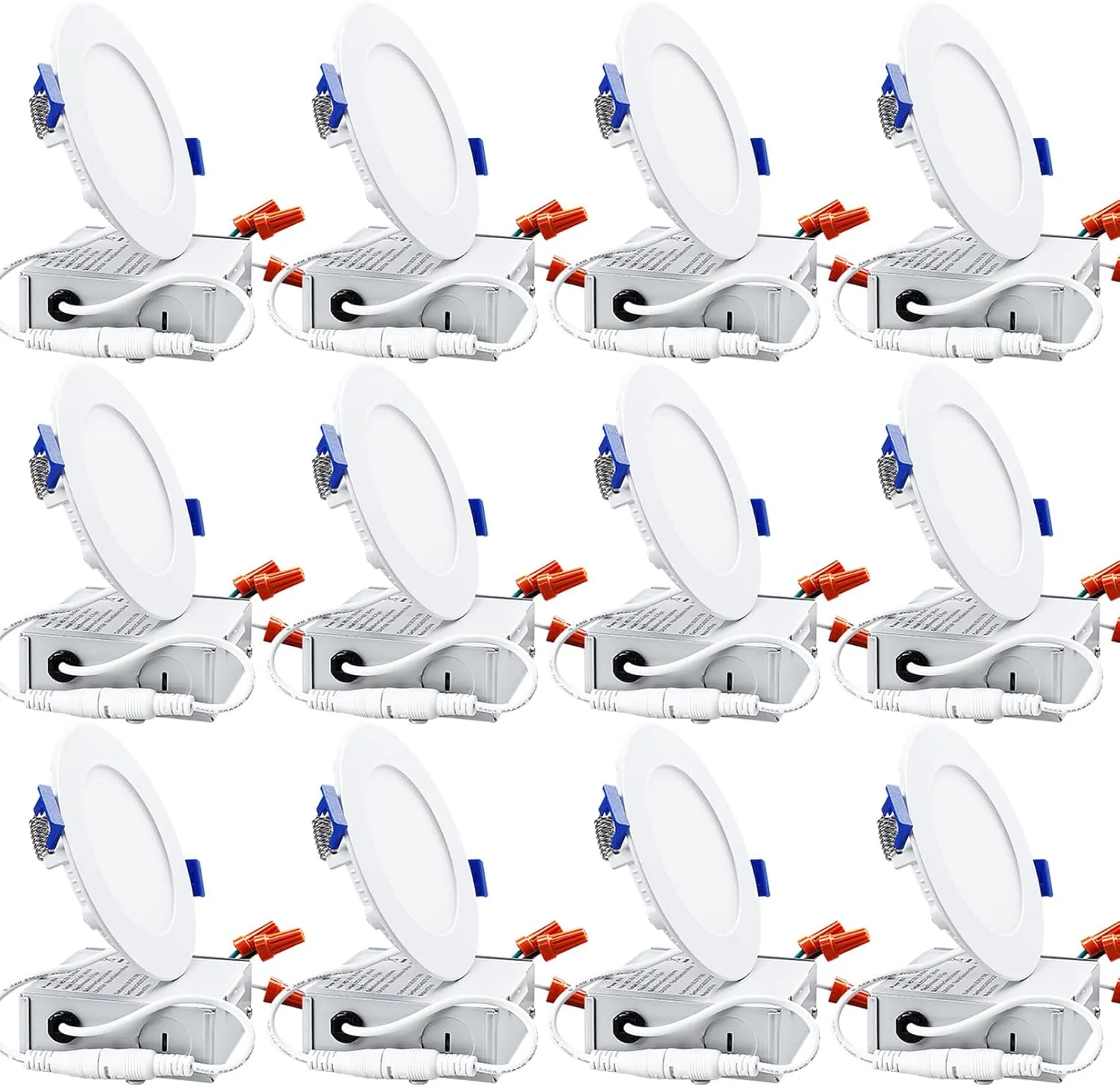 TORCHSTAR 12-Pack Essential Series 4 Inch Ultra-Thin LED Recessed Lighting with J-Box, 2700K Soft White, 10W Dimmable 650lm Brightness LED Downlight, ETL & Energy Star Listed