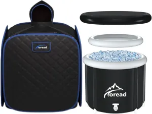 TOREAD Sauna and Cold Plunge Combo-Portable Folding Steam Sauna with 1000W&2.6L steam Generator and Portable Ice Bath Tub-87gal Portable Cold Plunge Tub with Carry Bag
