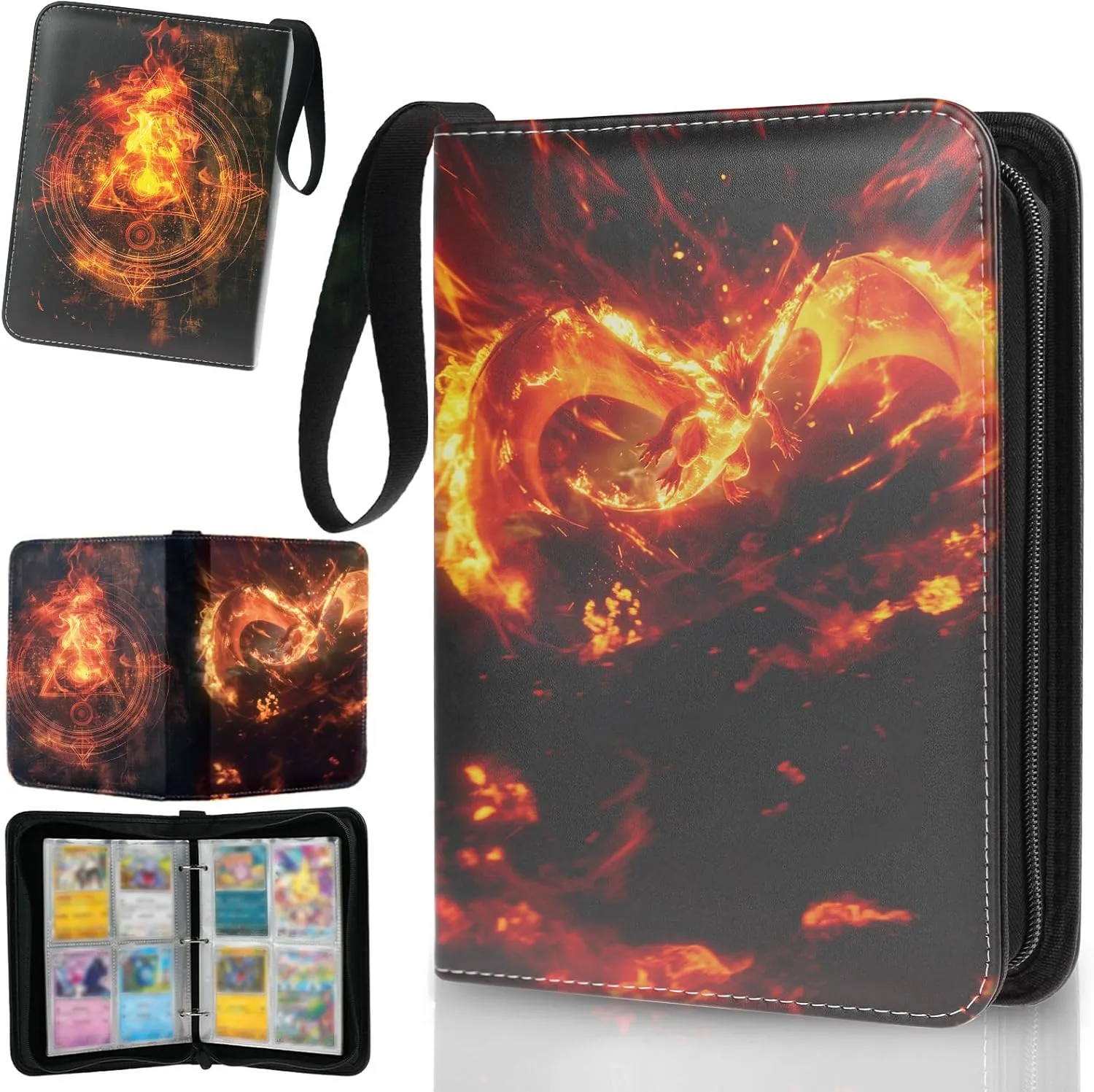 Trading Card Binder 4 Pocket, Collectible Trading Card Albums Fits 400 Cards with 50 Removable Sleeves,Waterproof Card Holder Album for TCG, MTG, Sports Cards(Dragon Mega Evolution, 400P)
