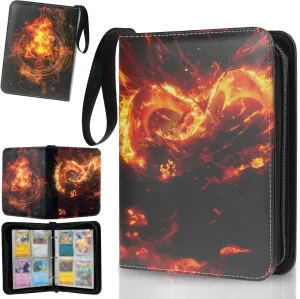 Trading Card Binder 4 Pocket, Collectible Trading Card Albums Fits 400 Cards with 50 Removable Sleeves,Waterproof Card Holder Album for TCG, MTG, Sports Cards(Dragon Mega Evolution, 400P)
