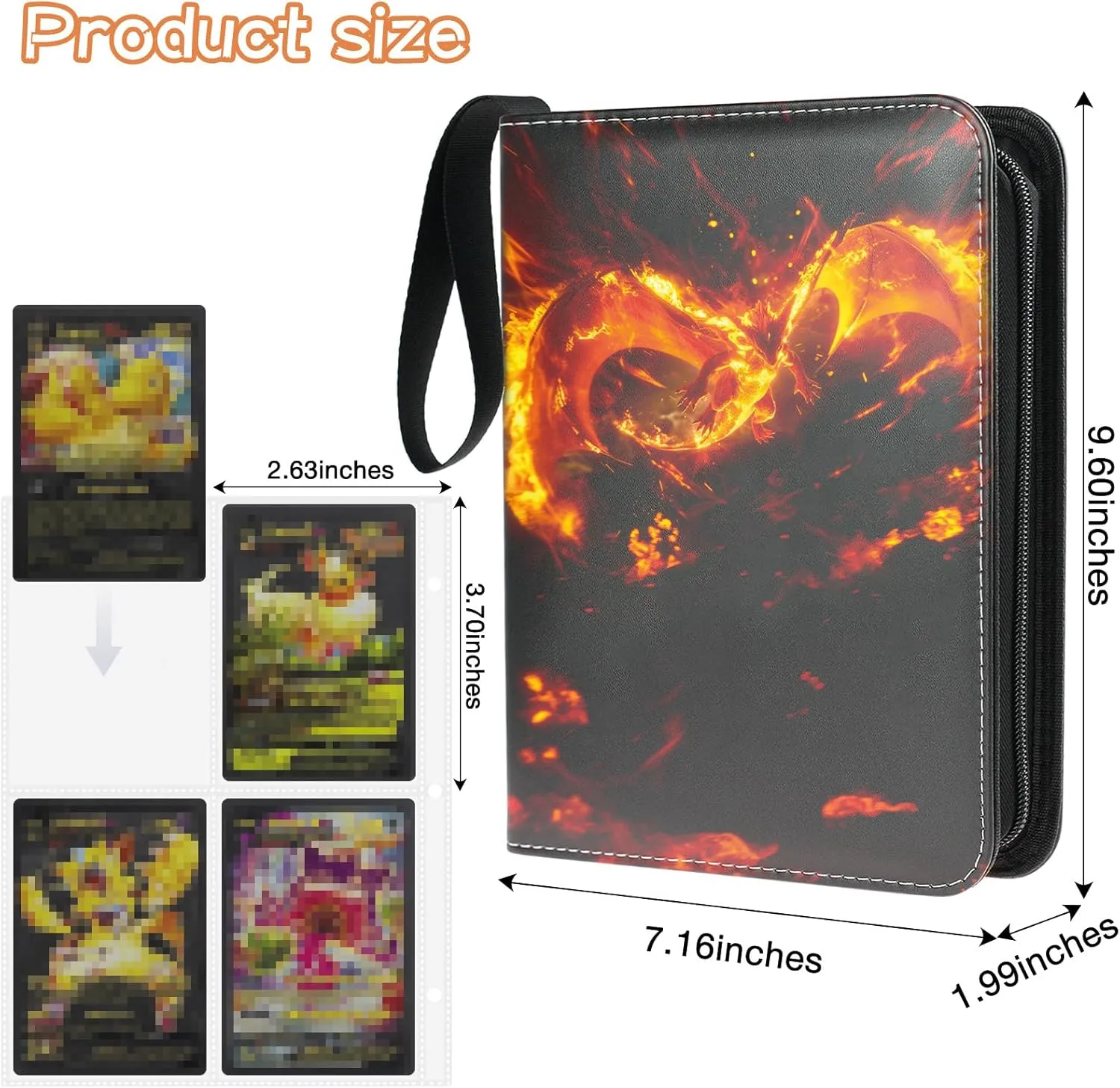 Trading Card Binder 4 Pocket, Collectible Trading Card Albums Fits 400 Cards with 50 Removable Sleeves,Waterproof Card Holder Album for TCG, MTG, Sports Cards(Dragon Mega Evolution, 400P)