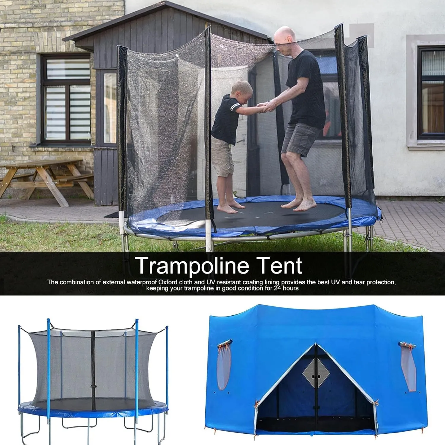 Trampoline Tent, 8FT/10FT/12FT Oxford Cloth Trampoline Tent Cover with Window, Waterproof Trampolines Canopy, Sunshade for 6 Straight Pole Round Trampolines