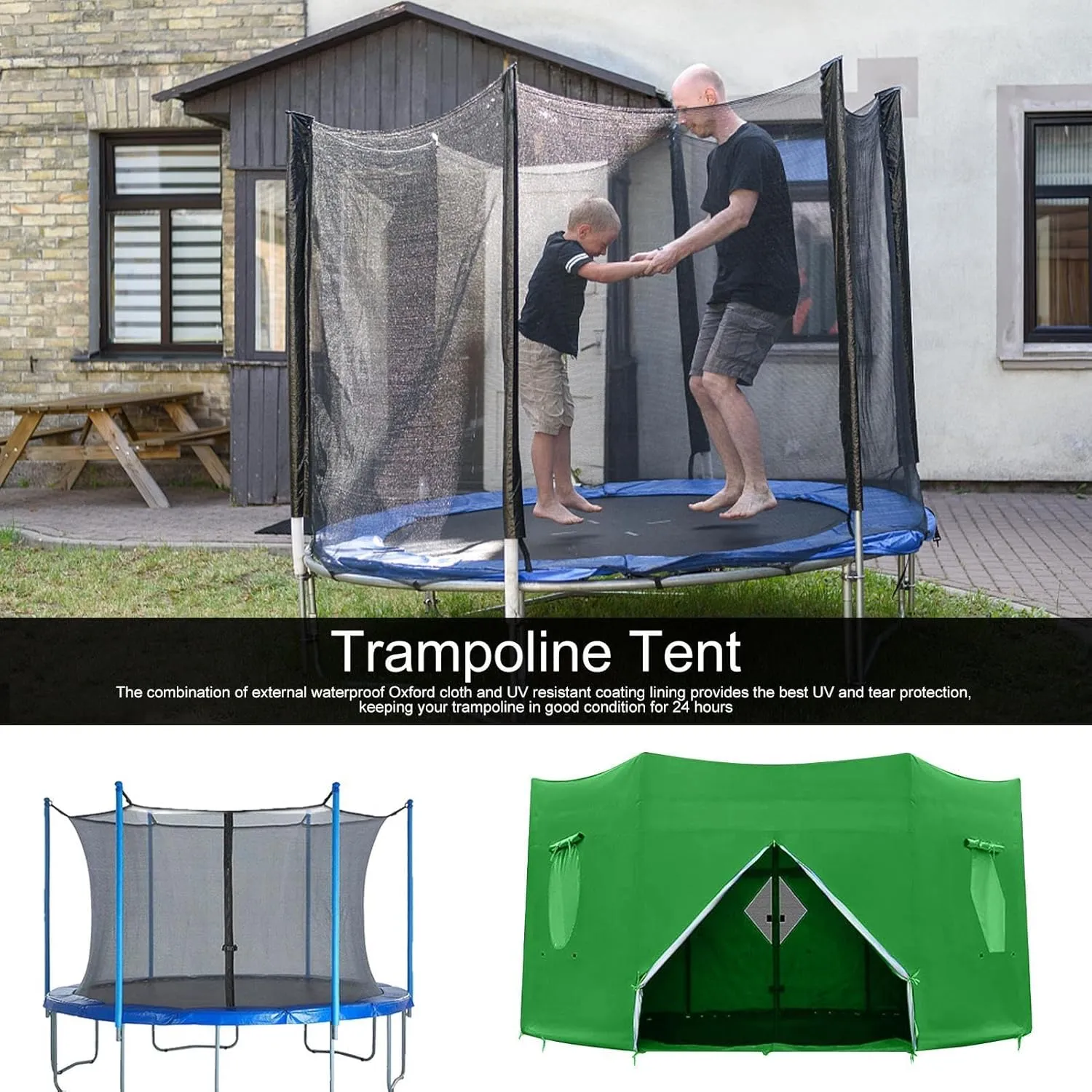 Trampoline Tent Trampoline Shade Cover, 6/8/10/12/14 FT Outdoor Trampoline Protective Cover, Trampoline Tent Cover (Fit for 6 Straight Pole Trampoline, Tent Only), Green