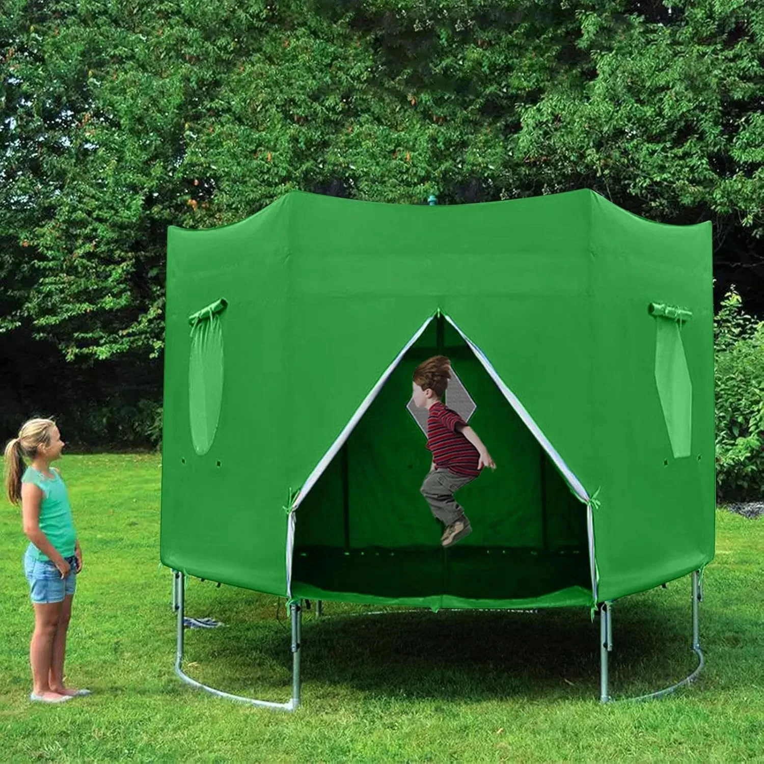 Trampoline Tent Trampoline Shade Cover, 6/8/10/12/14 FT Outdoor Trampoline Protective Cover, Trampoline Tent Cover (Fit for 6 Straight Pole Trampoline, Tent Only), Green