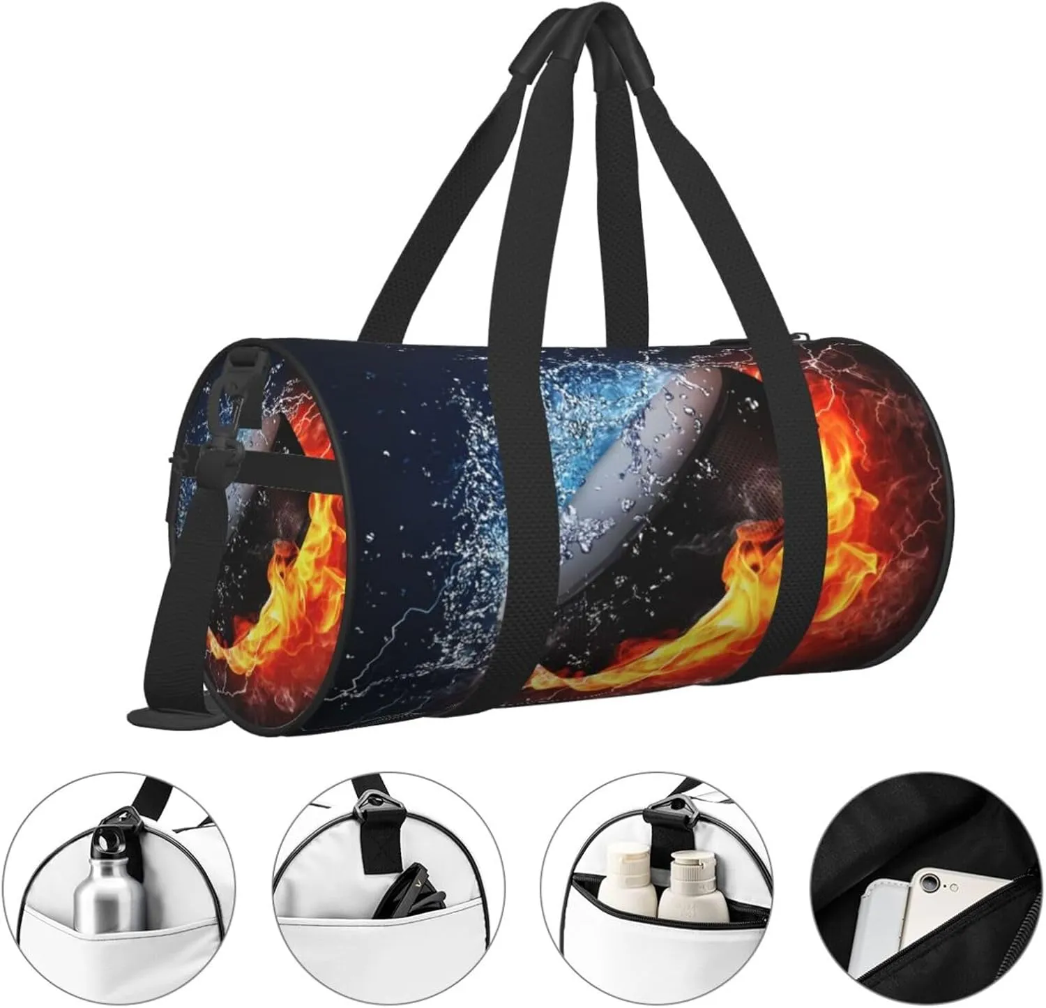 Travel Duffle Bag for Men Women, Ice Hockey Puck Fire Duffle Bags for Sport Gym Overnight Luggage