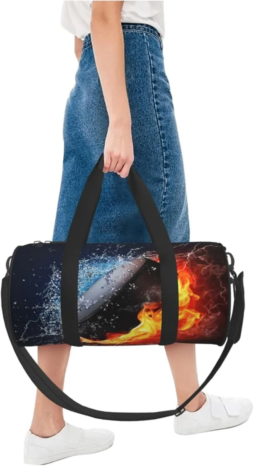 Travel Duffle Bag for Men Women, Ice Hockey Puck Fire Duffle Bags for Sport Gym Overnight Luggage