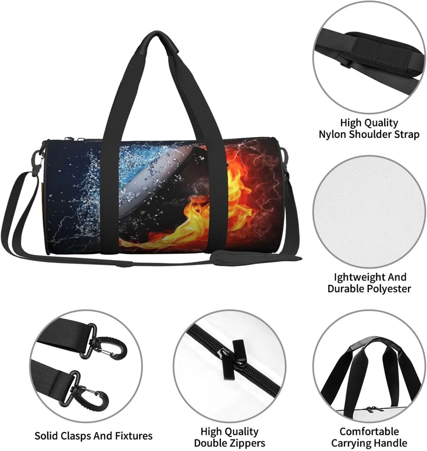 Travel Duffle Bag for Men Women, Ice Hockey Puck Fire Duffle Bags for Sport Gym Overnight Luggage