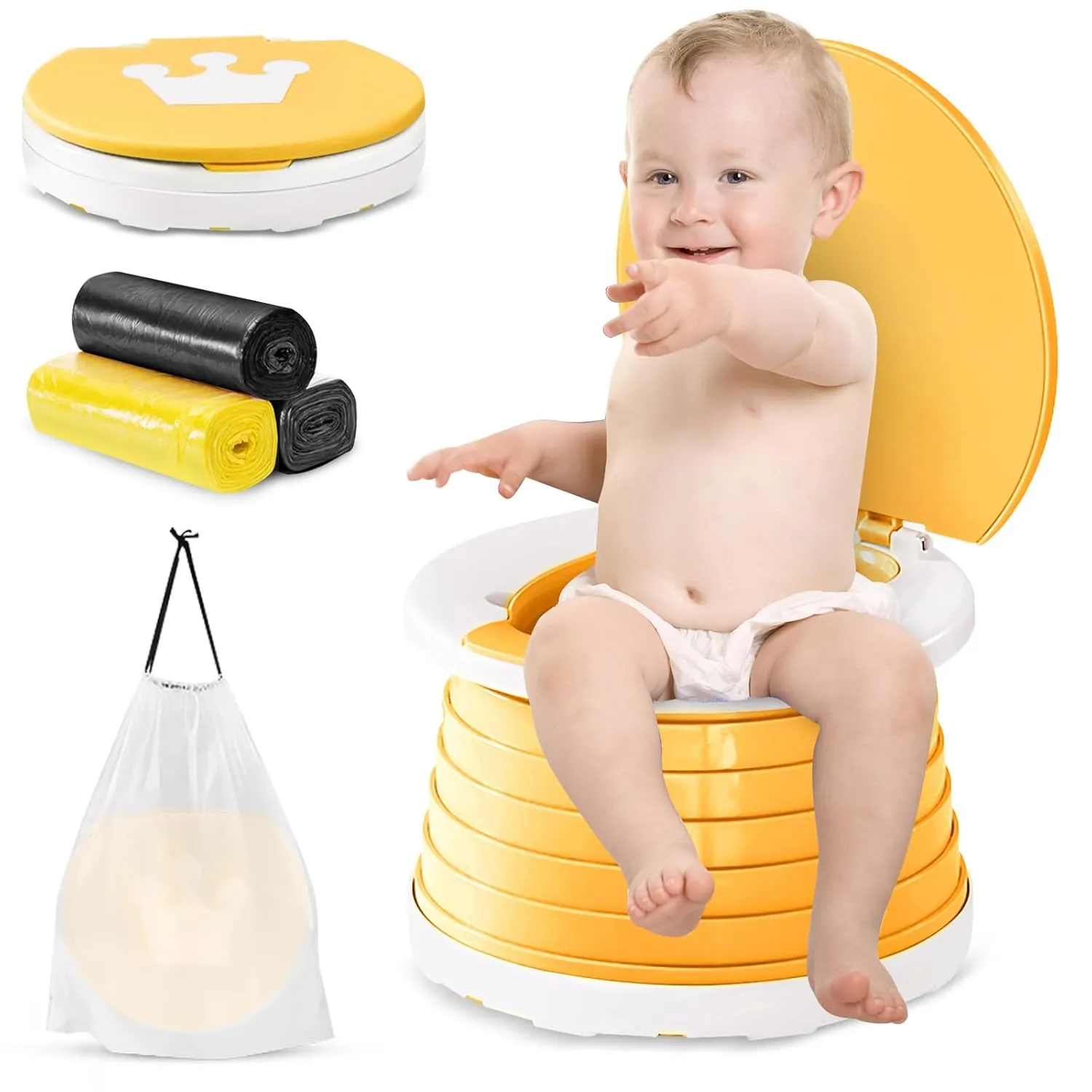 Travel Potty for Toddler,Kids Potty Training Toilet Portable and Foldable Toilet, Apply to Seat Emergency Toilet for Car,Camping,Outdoor,Indoor with 3 Rolls Bag (Orange)