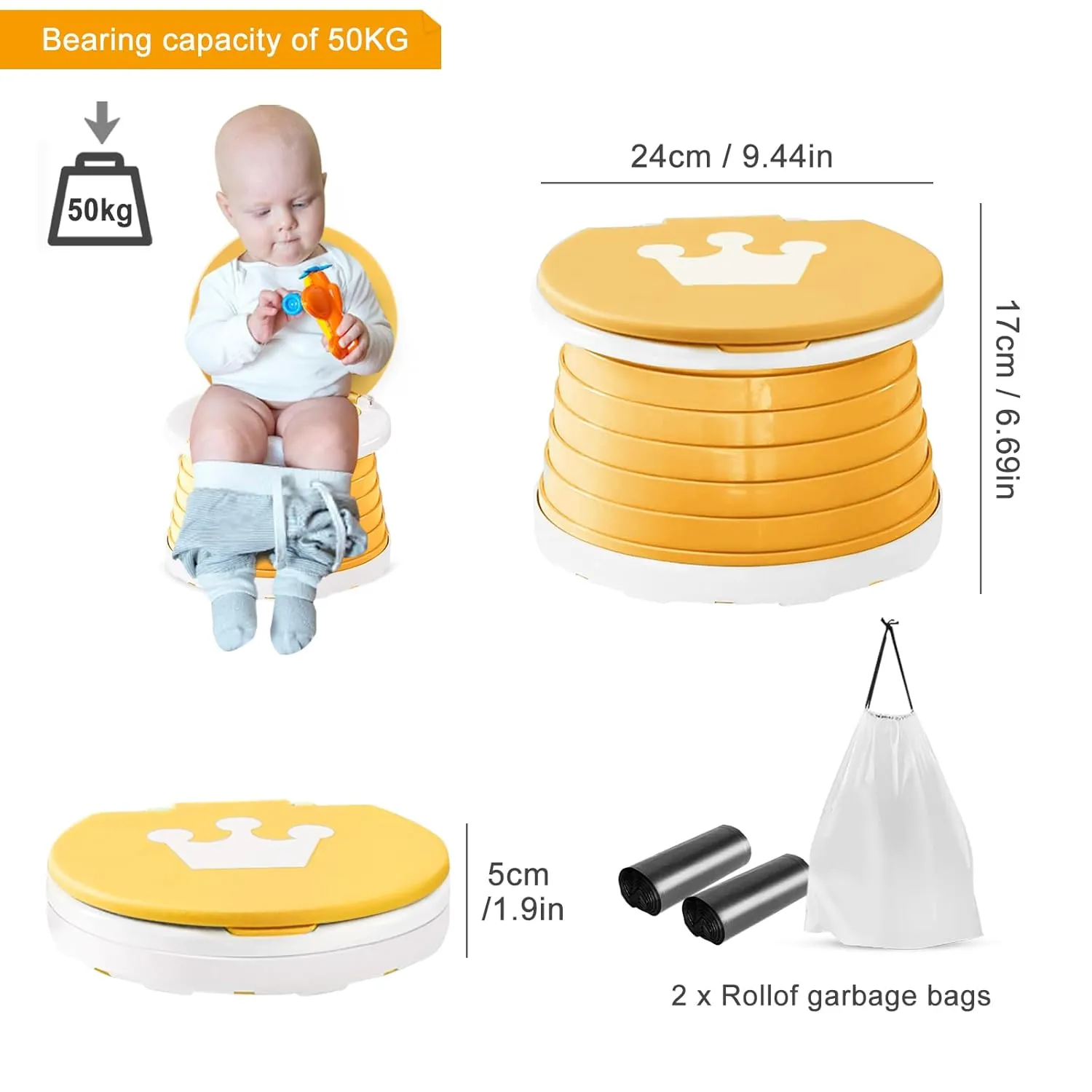 Travel Potty for Toddler,Kids Potty Training Toilet Portable and Foldable Toilet, Apply to Seat Emergency Toilet for Car,Camping,Outdoor,Indoor with 3 Rolls Bag (Orange)