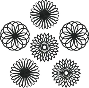 Trivets for Hot Dishes, Silicone Trivet Hot Pads for Kitchen Counter, Intricately Carved Silicone Trivets for Hot Pots and Pans, Heat Resistant Mat for Quartz, Black Round Trivets Mats Pack 6