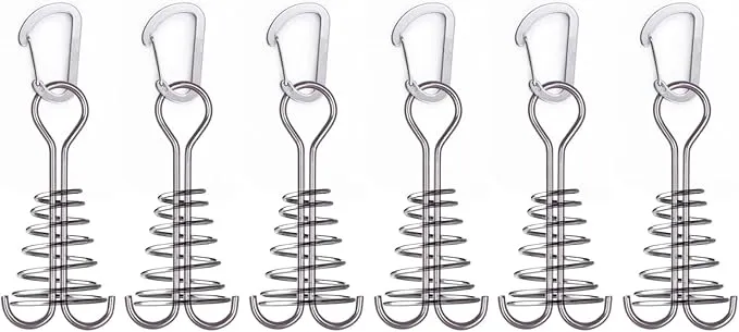 TRIWONDER 6pcs Deck Plank Board Tent Stakes Aluminum Spring Anchor Fishbone Guyline Cord Adjuster Tent Pegs with Carabiners for Outdoor Camping Hiking