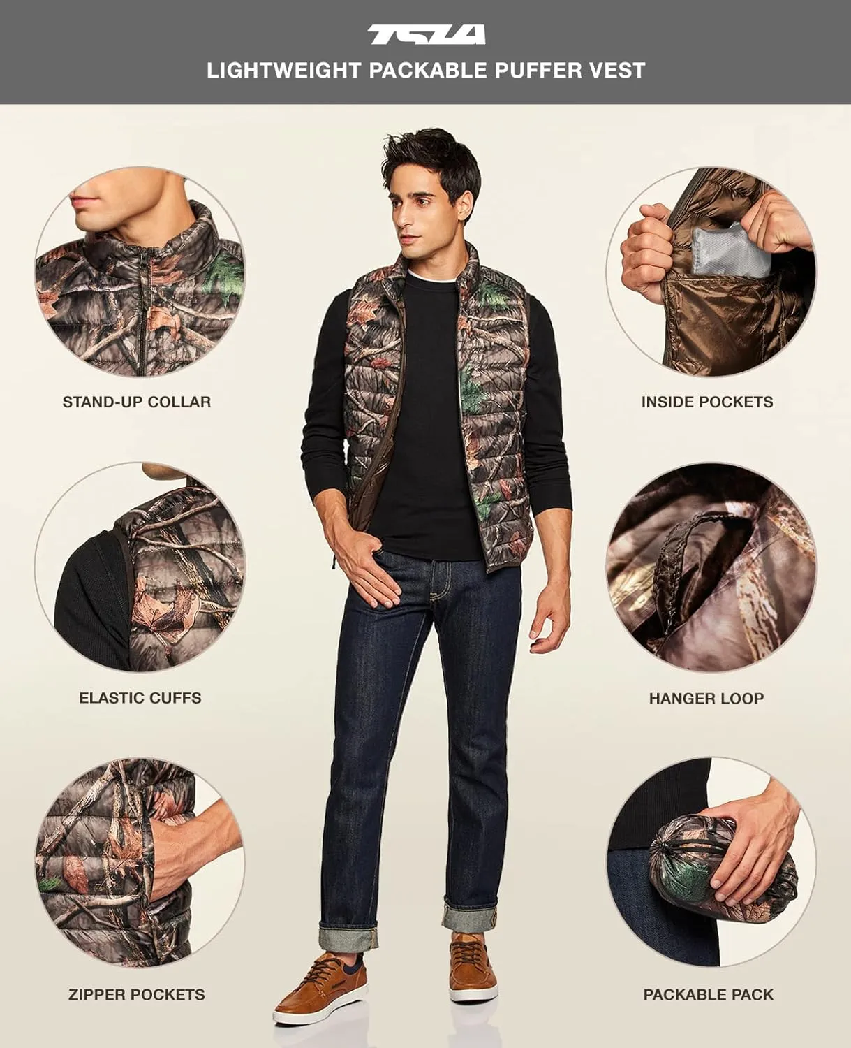 TSLA Men's Lightweight Packable Accent Puffer Vest, Water-Resistant Winter Outdoor Vests
