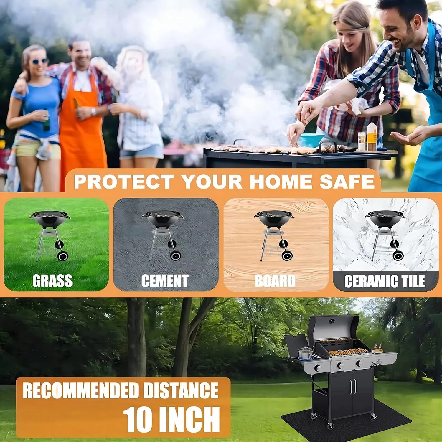 UBeesize Thickened 60x36 inch Under Grill Mat for Outdoor Grill, Fireproof Mat for Lawn, Smokers, Gas Grills, Deck and Patio, Fireplace Mat Fire Pit Mat,Oil-Proof Waterproof Non-Slip BBQ Protector