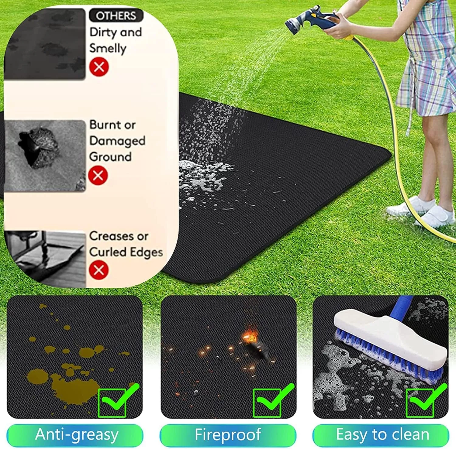 UBeesize Thickened 60x36 inch Under Grill Mat for Outdoor Grill, Fireproof Mat for Lawn, Smokers, Gas Grills, Deck and Patio, Fireplace Mat Fire Pit Mat,Oil-Proof Waterproof Non-Slip BBQ Protector