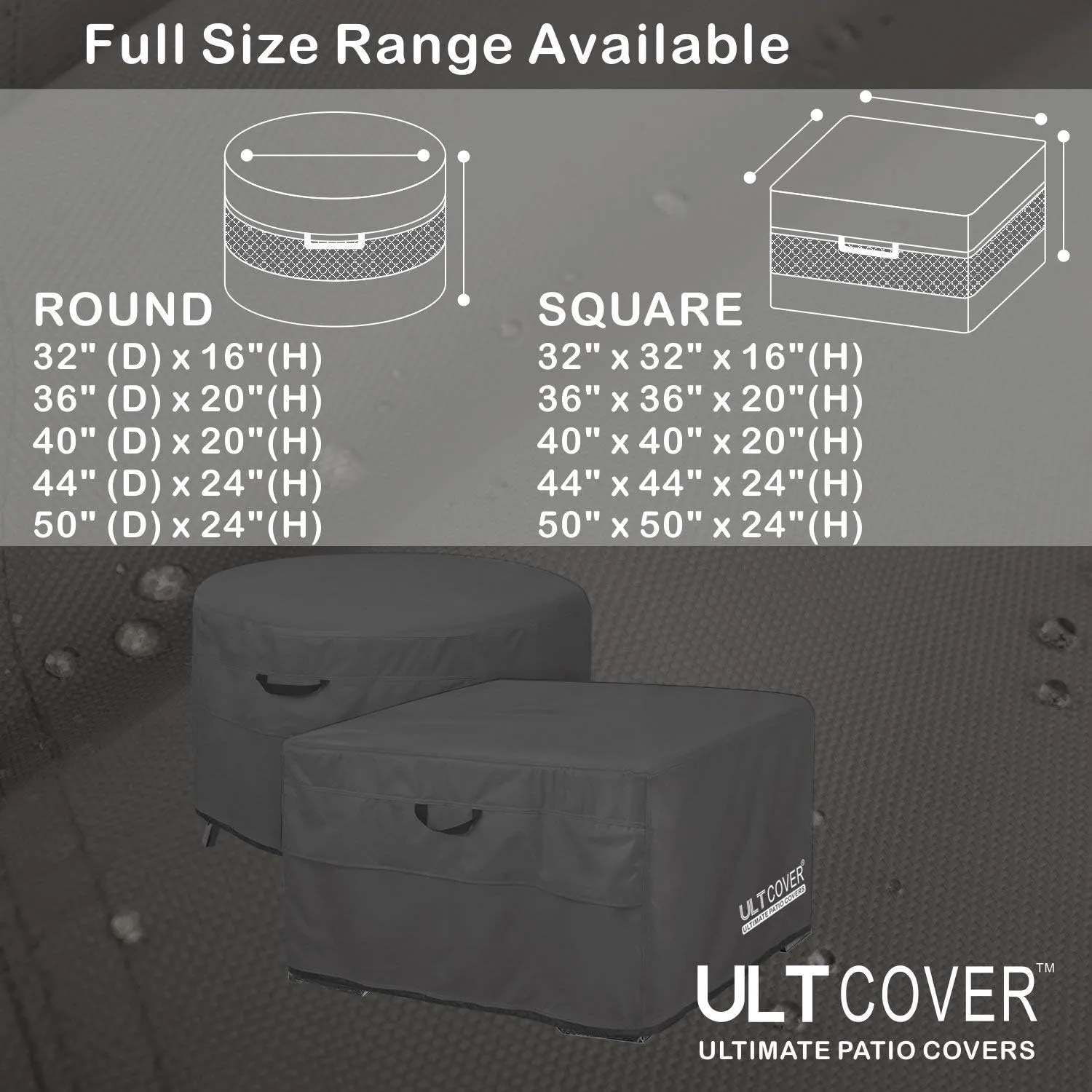 ULTCOVER Patio Fire Pit Table Cover Square 36 inch Outdoor Waterproof Fire Bowl Cover, Black