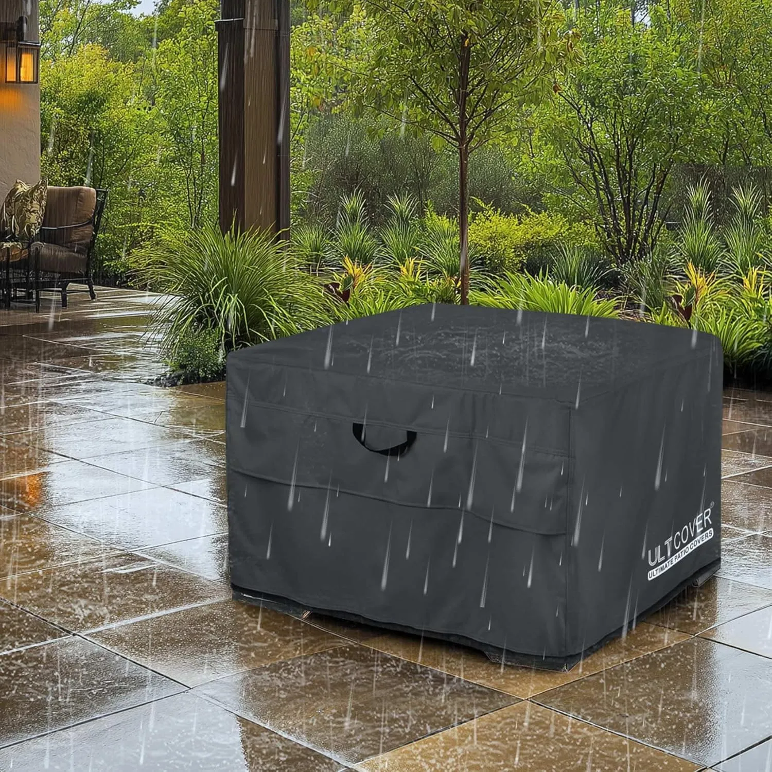 ULTCOVER Patio Fire Pit Table Cover Square 36 inch Outdoor Waterproof Fire Bowl Cover, Black