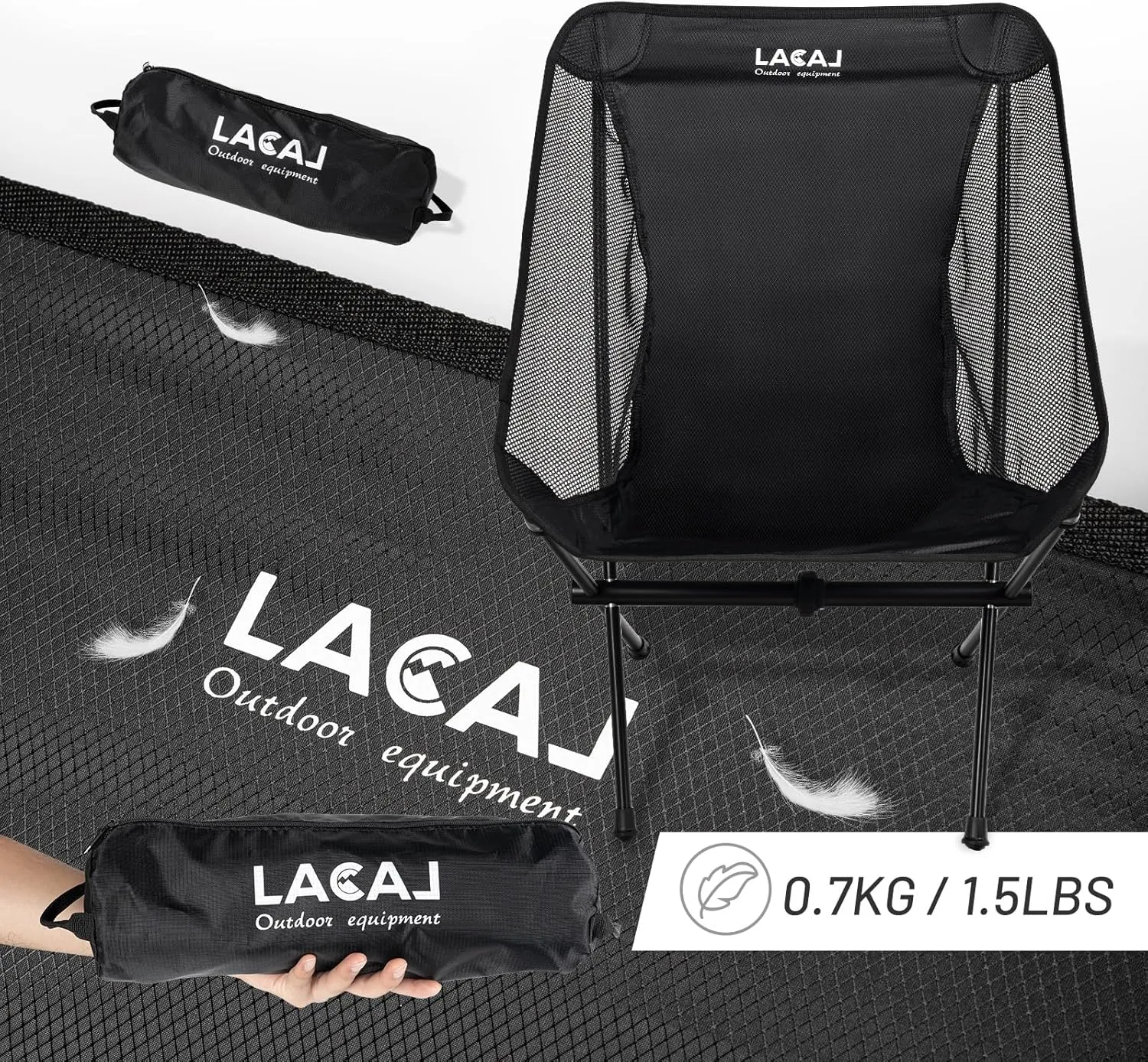 Ultra-Light Folding Camping Chair, All-Aluminum Frame, Surper Breathable Fabric, Easy to Carry, Compact Storage Size (2, Black)